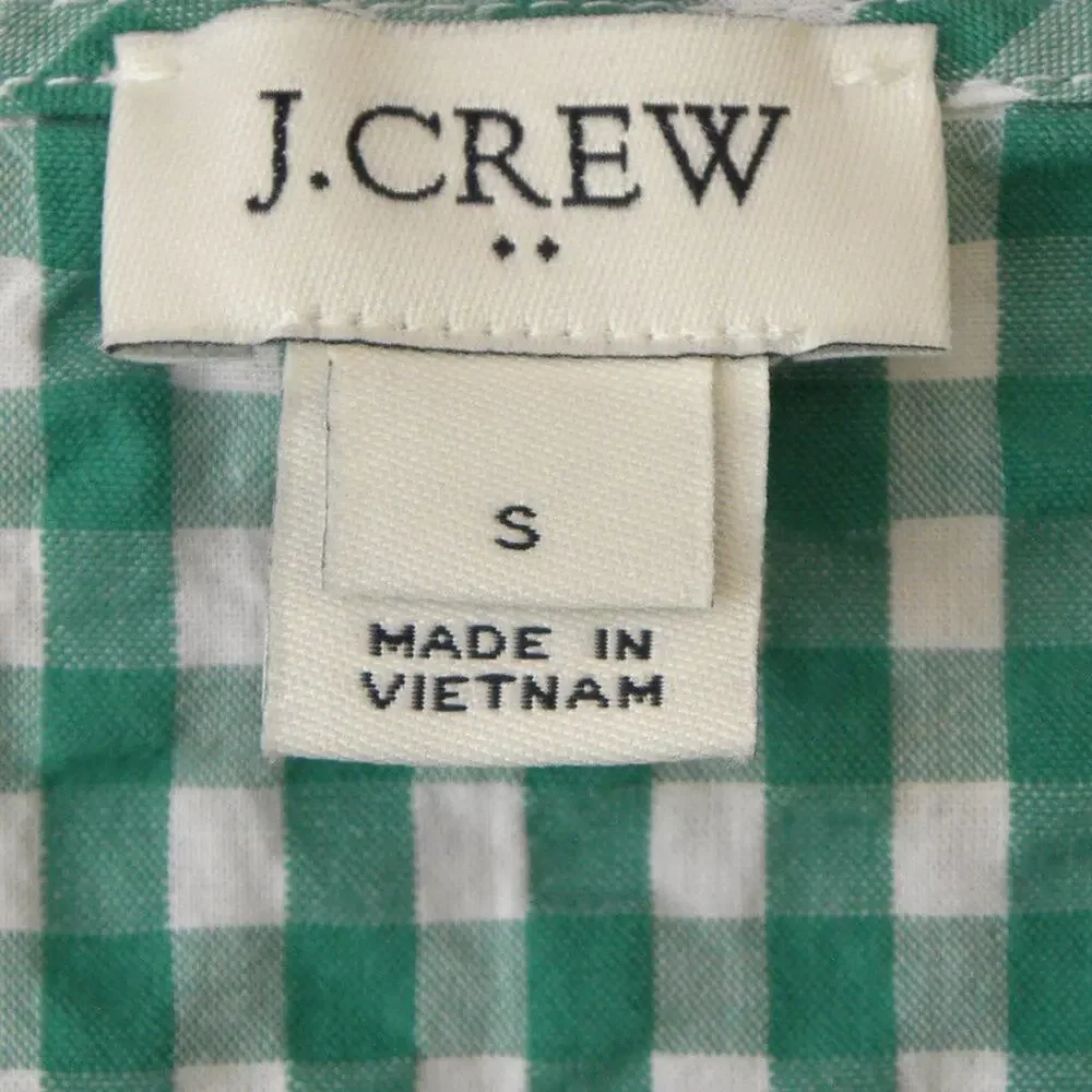 J Crew  Seersucker Green Gingham Peasant Top
